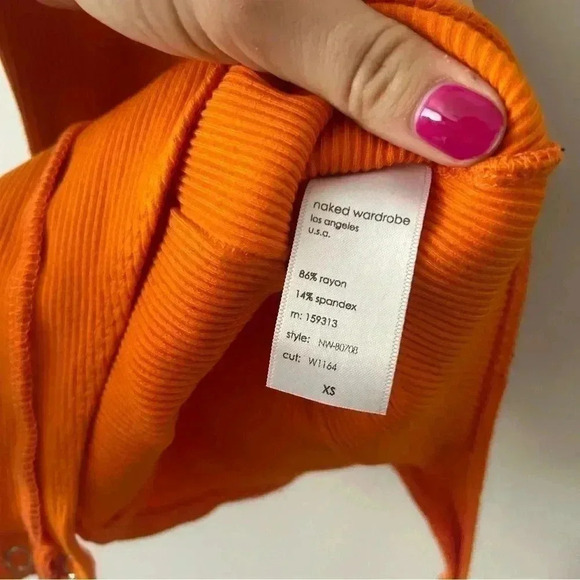 NWOT NAKED WARDROBE NORDSTROM RIBBED ORANGE BODYSUIT XS - Picture 5 of 5